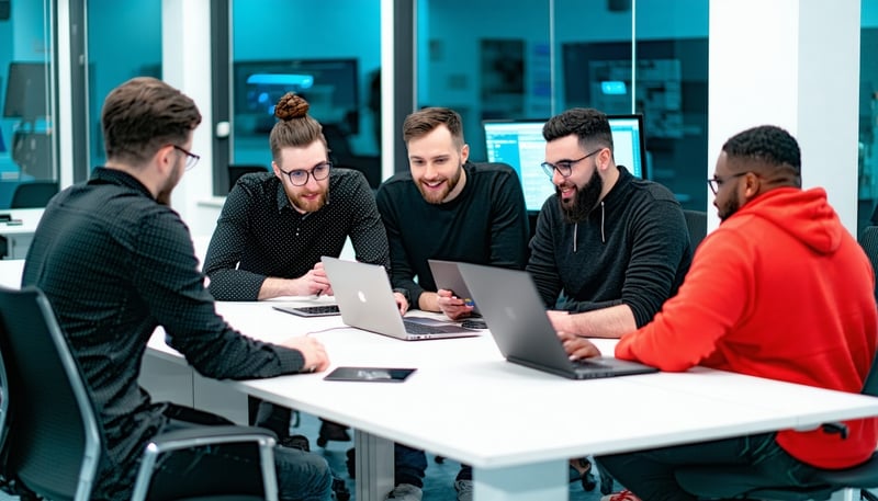 Team of IT professionals collaborating on technology solutions at SAI Tech and Services Team of IT professionals collaborating on technology solutions at SAI Tech and Services